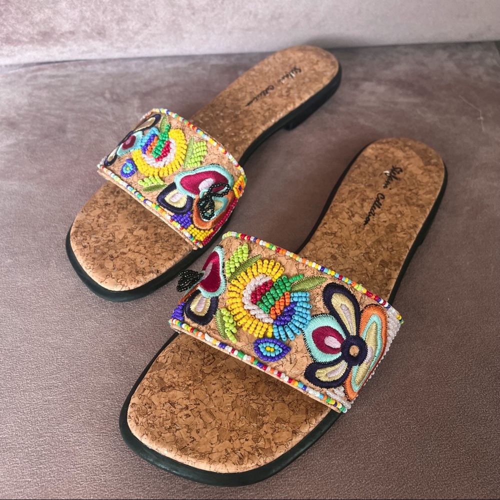 VINTAGE Stefani “Floral Paradise” Beaded &. Embroidered Colorful Open Toe Sandal